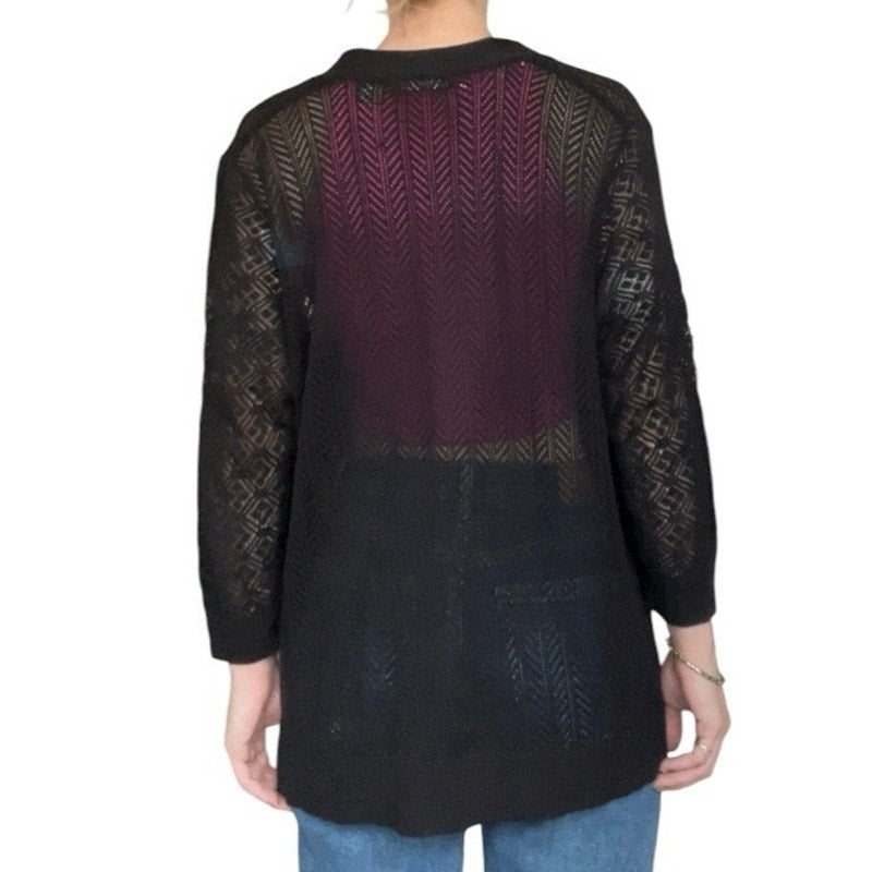 Verve Ami Black Sheer Knit Cardigan Sweater