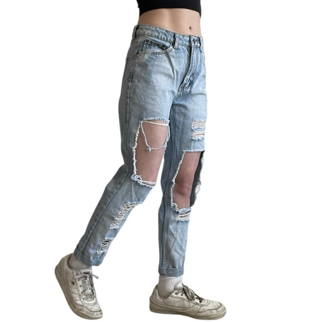 The Rockn Rev Super Distressed High Rise Light Wash Cuffed Jeans