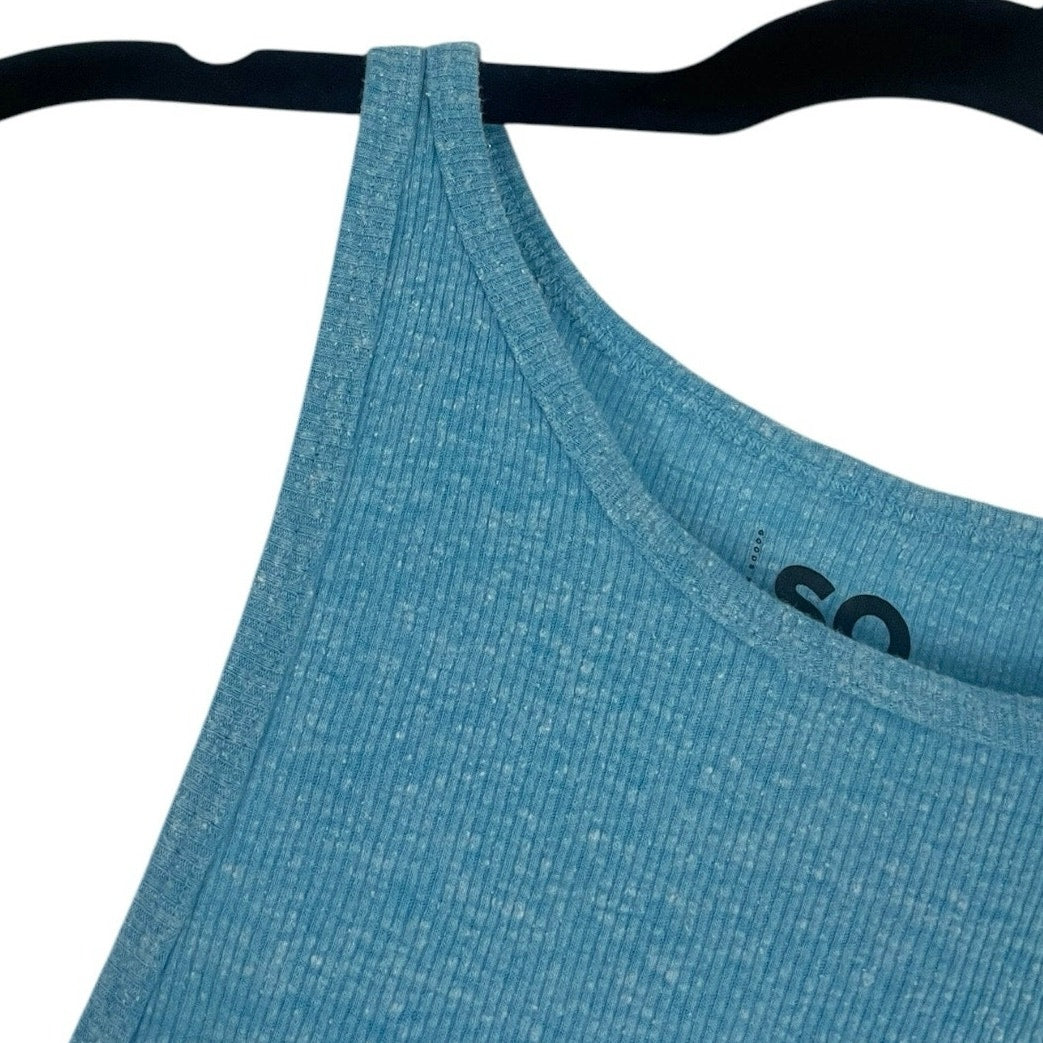 SO Blue Rubbed Cinched Side Cutout Lace Up Tank Top
