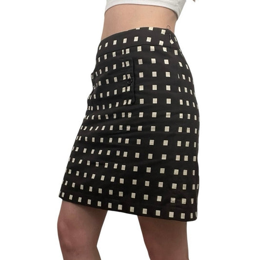 Ann Taylor Petites Vintage Brown & Cream Square Pencil Skirt