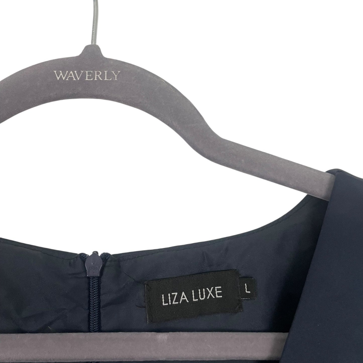 Liza Luxe Silky Navy Blue A-Line V-Neck Mini Dress
