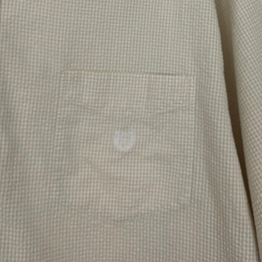 Chaps Mens Beige Micro-Gingham Short Sleeve Button Down Shirt