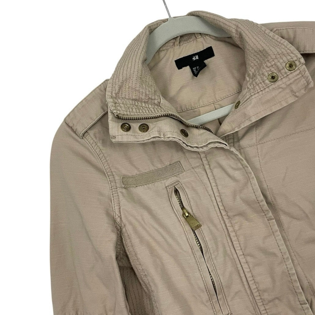 H&M Beige Denim Zip Up Utility Jacket