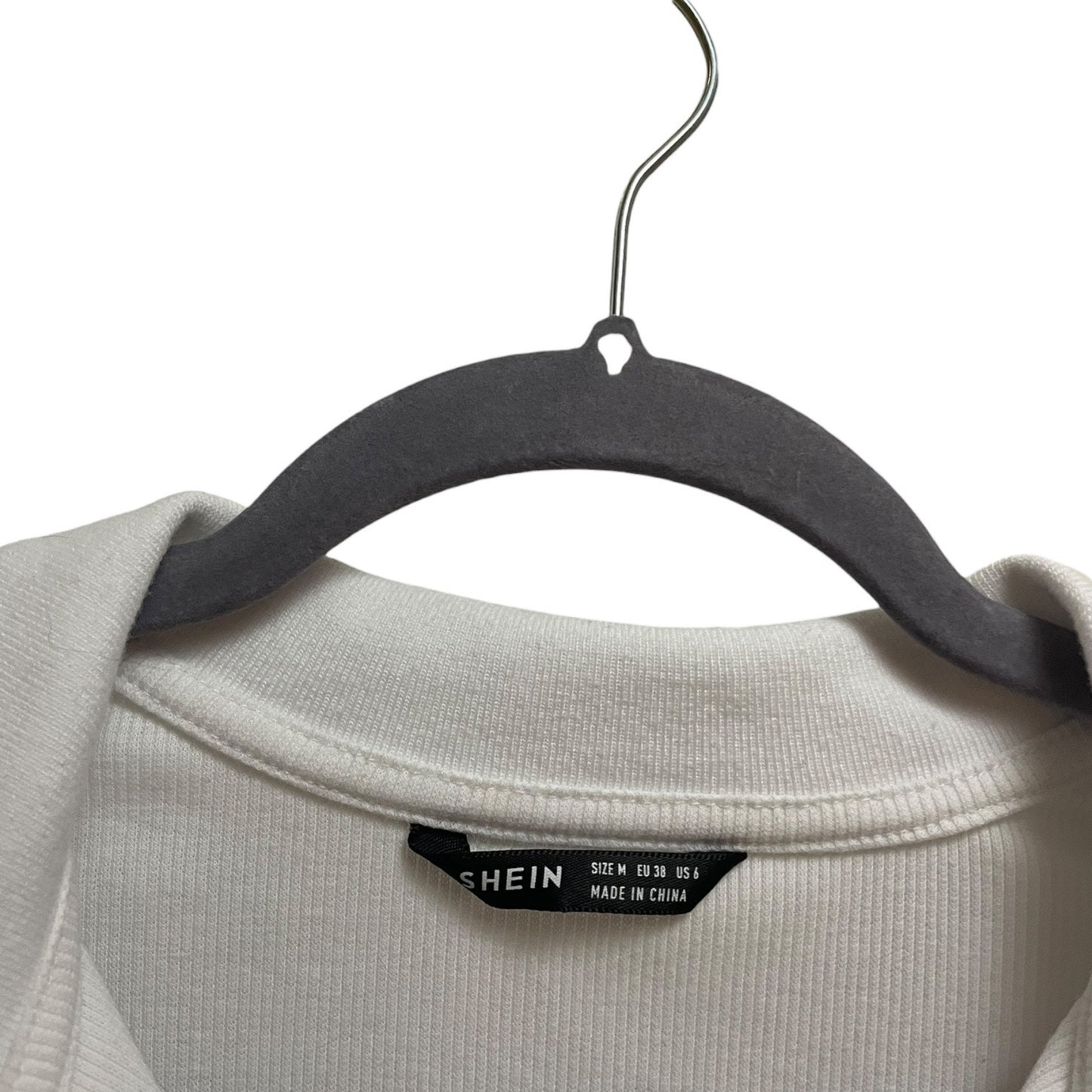 SHEIN White Ribbed Cropped Long Sleeve Collared Top