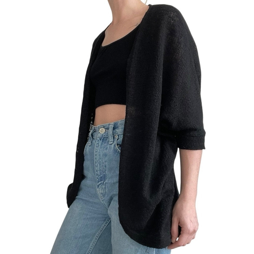 Mossimo Supply Co. Black Knit Quarter Sleeve Cardigan Sweater