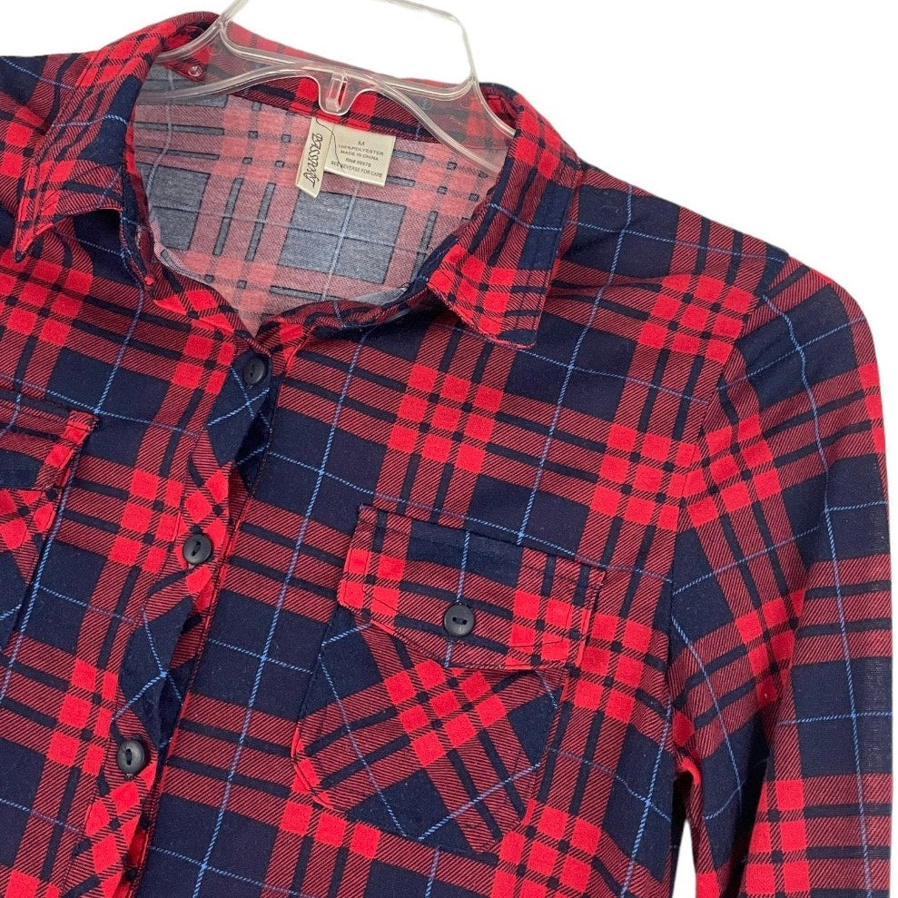 Passport Red and Navy Blue Plaid Soft Long Sleeve Button Down Shirt