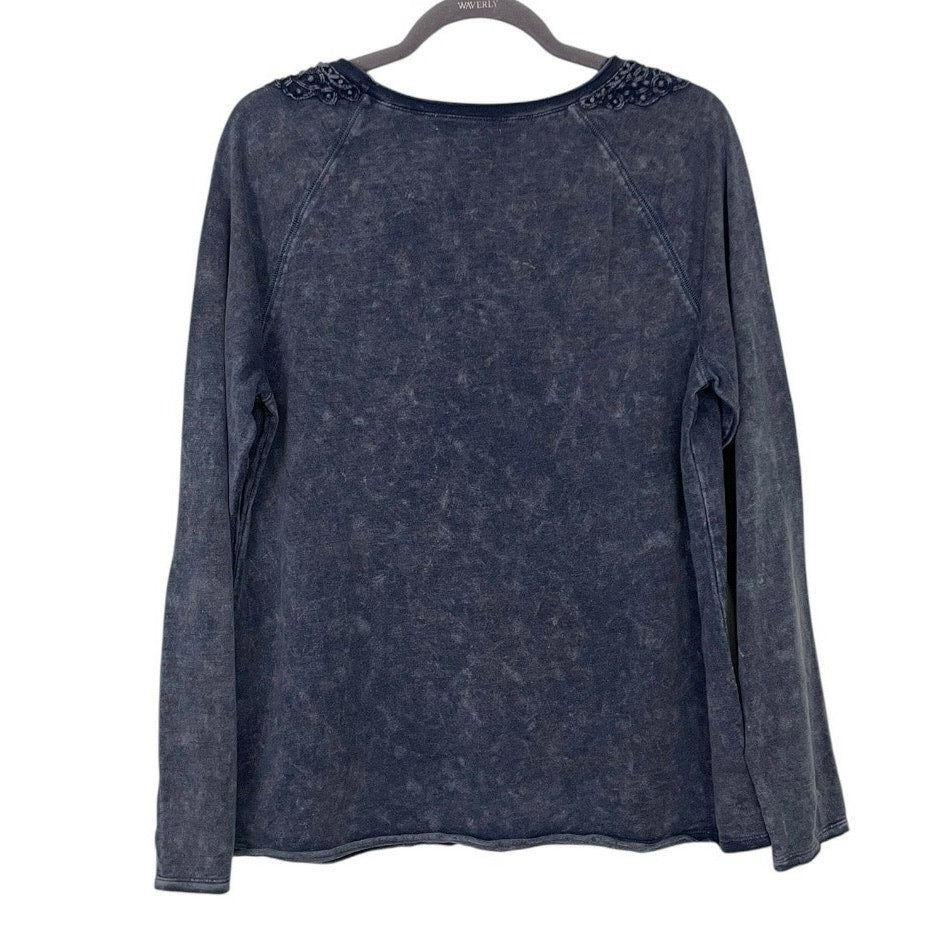 Christopher & Banks Navy Blue Boho Embellished Long Sleeve Top