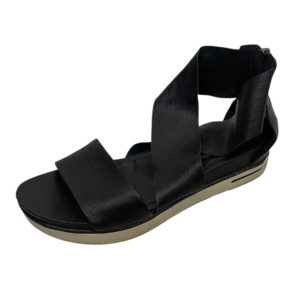 Eileen Fisher Black Faux Leather Strappy Open Toe Platform Sandals