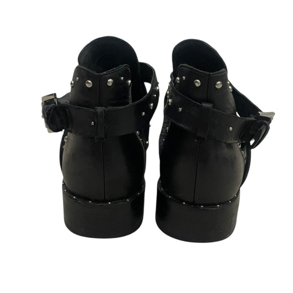 Halogen Black Genuine Leather Studded Strappy Ankle Boots