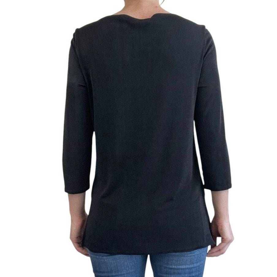 George Vintage Soft Black Quarter Sleeve Crewneck Blouse