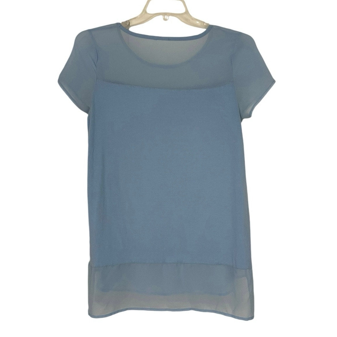 Soft Light Blue Short Sleeve Blouse with Sheer Paneling