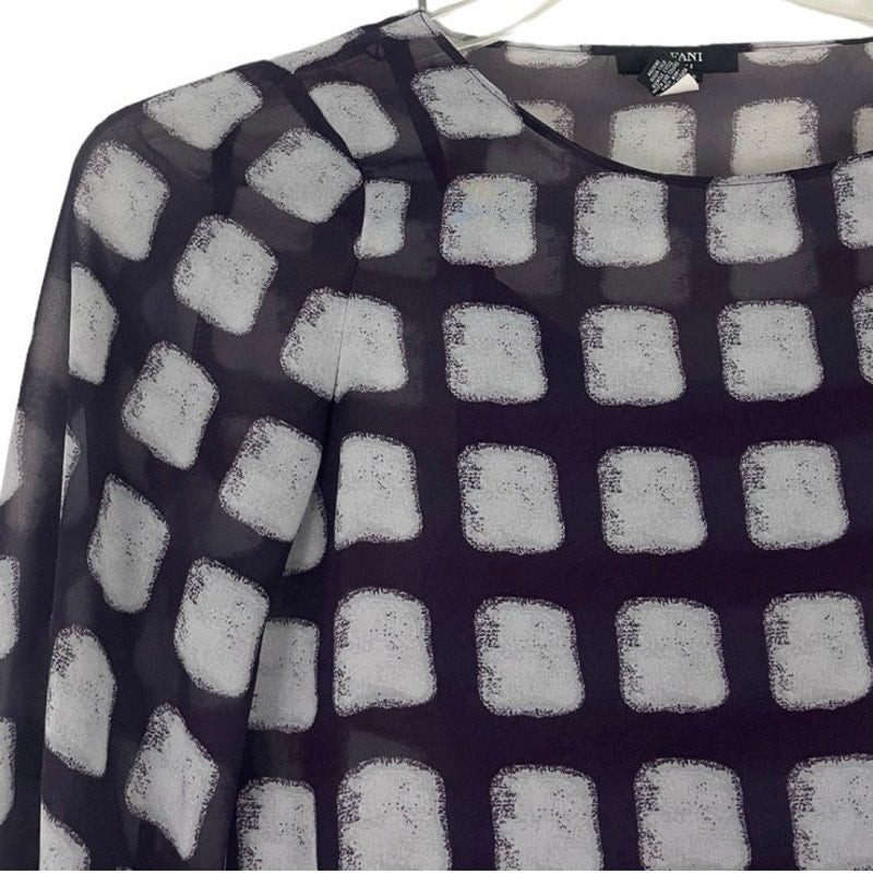 Alfani Petite Purple and White Sheer Patterned Blouse