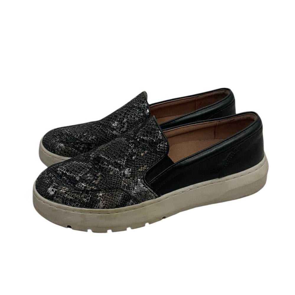 Vionic Black & Gold Metallic Dinora Boa Leather Snakeskin Slip-On Sneakers