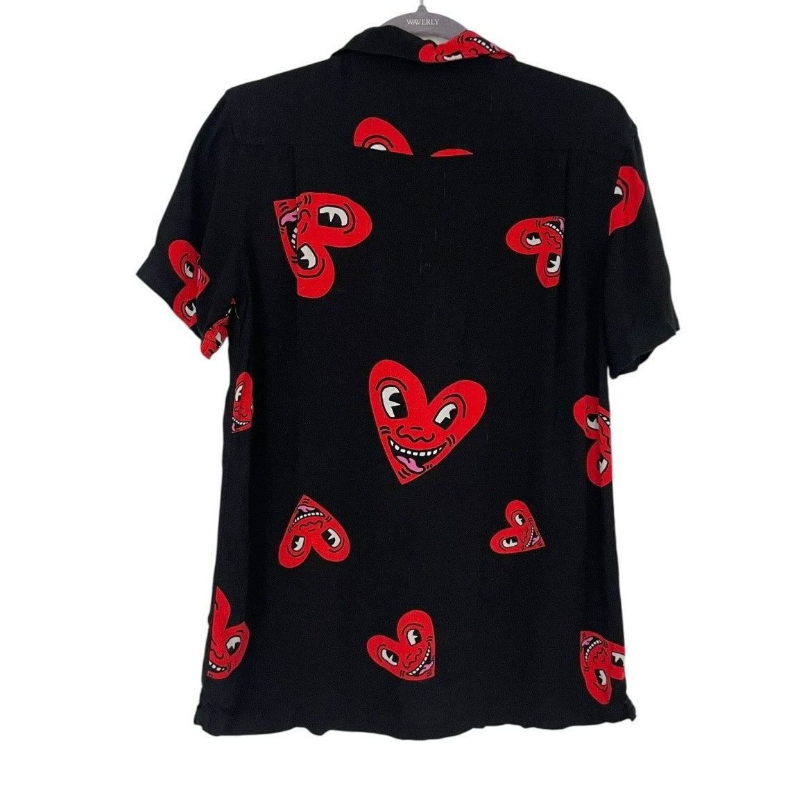 Keith Haring Black & Red Heart Short Sleeve Button Down Shirt