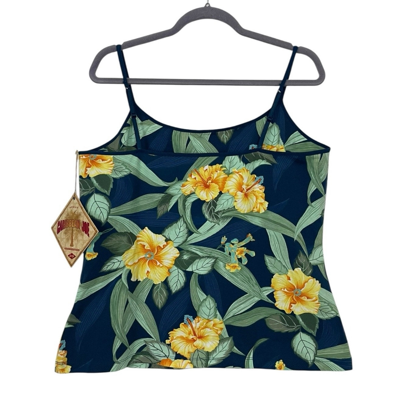 NWT Caribbean Joe Navy Blue & Yellow Floral Tropical Tank Top