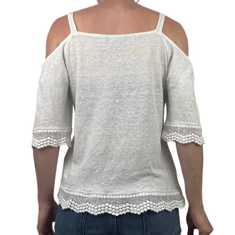 Sanctuary White Cold Shoulder Boho Lace Trim Blouse
