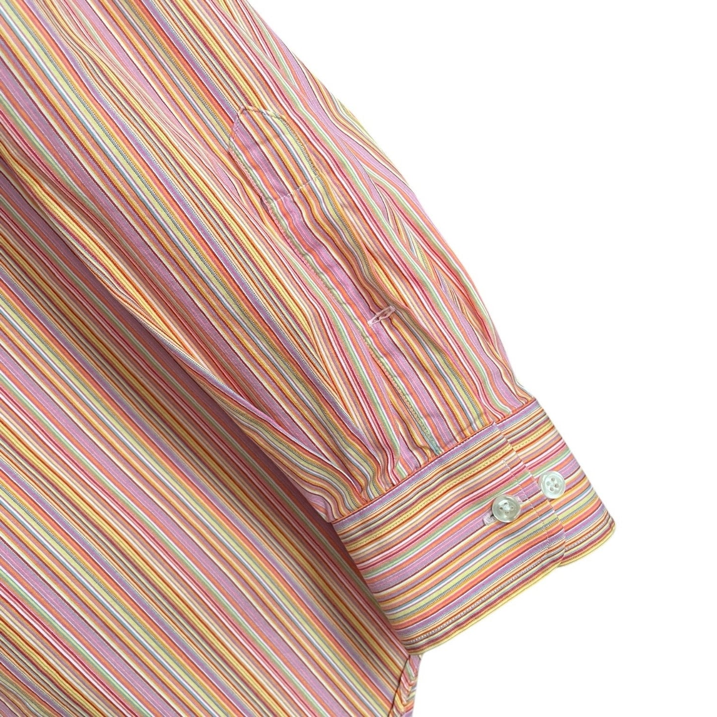 Lands' End Mens Pink Striped Super Fine 2-Ply Yarn Button Down Shirt