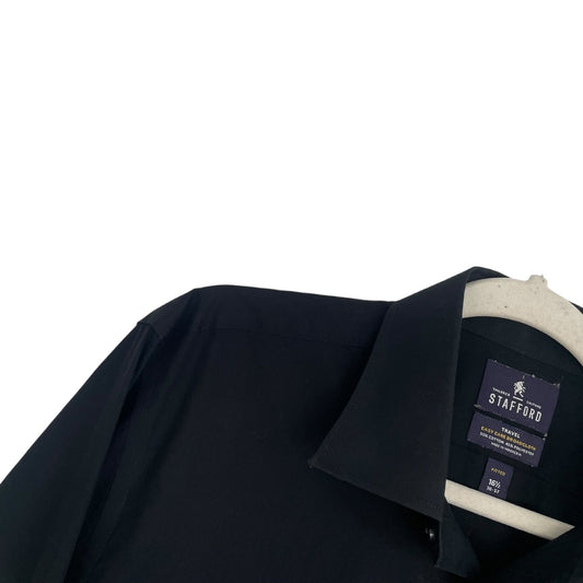 Stafford Mens Black Travel Button Down Long Sleeve Fitted Dress Shirt
