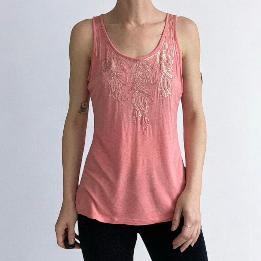 Apt. 9 Pink & Gold Sequin Beaded Tank Top