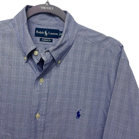 Ralph Lauren Mens Blue Glen Check Plaid Long Sleeve Button Down Shirt