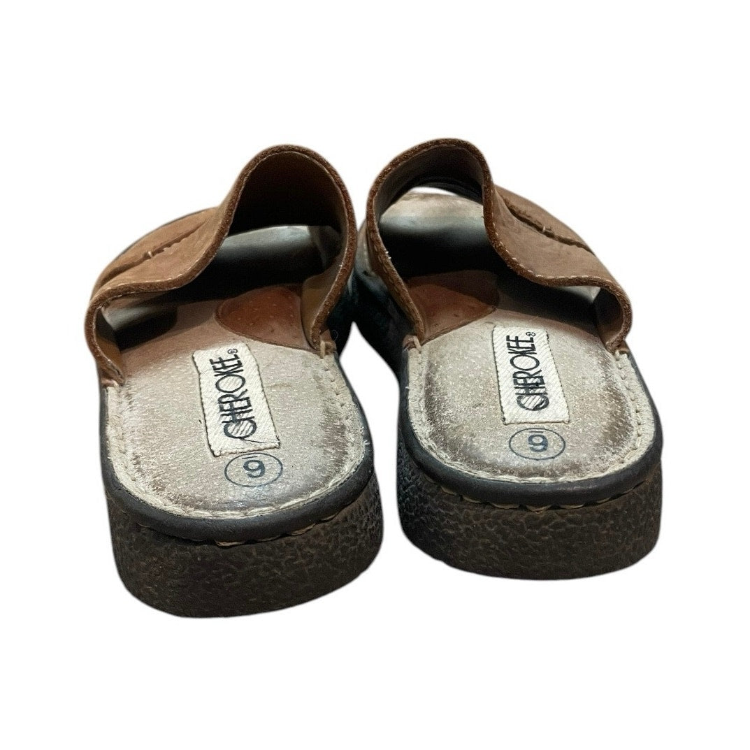 Cherokee Brown Genuine Leather Open Toe Platform Sandals