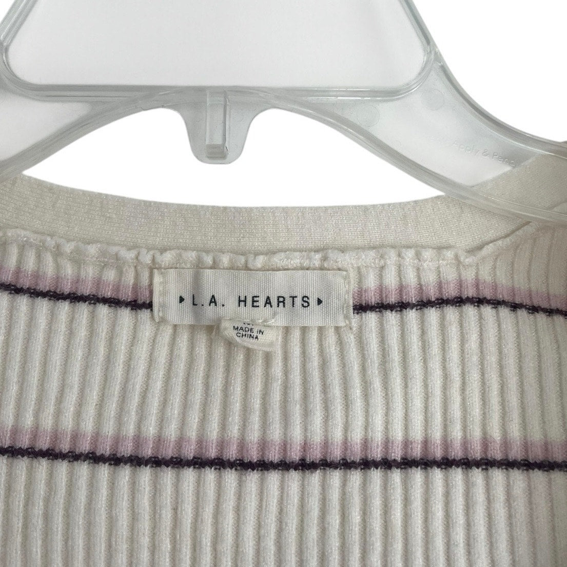 L.A. Hearts Cream Striped Long Sleeve Ribbed Ruffled Cropped Top