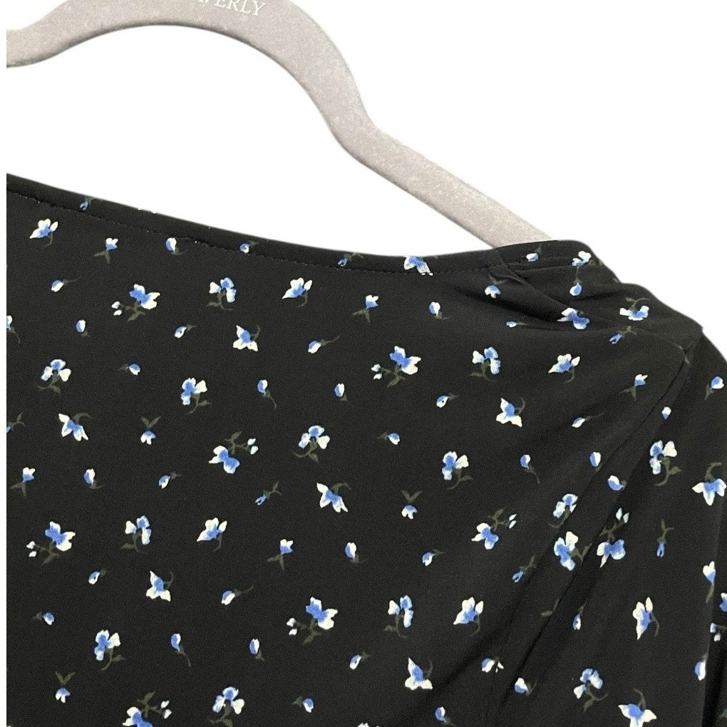 Michael by Michael Kors Black & Blue Floral Long Sleeve Square Neck Blouse