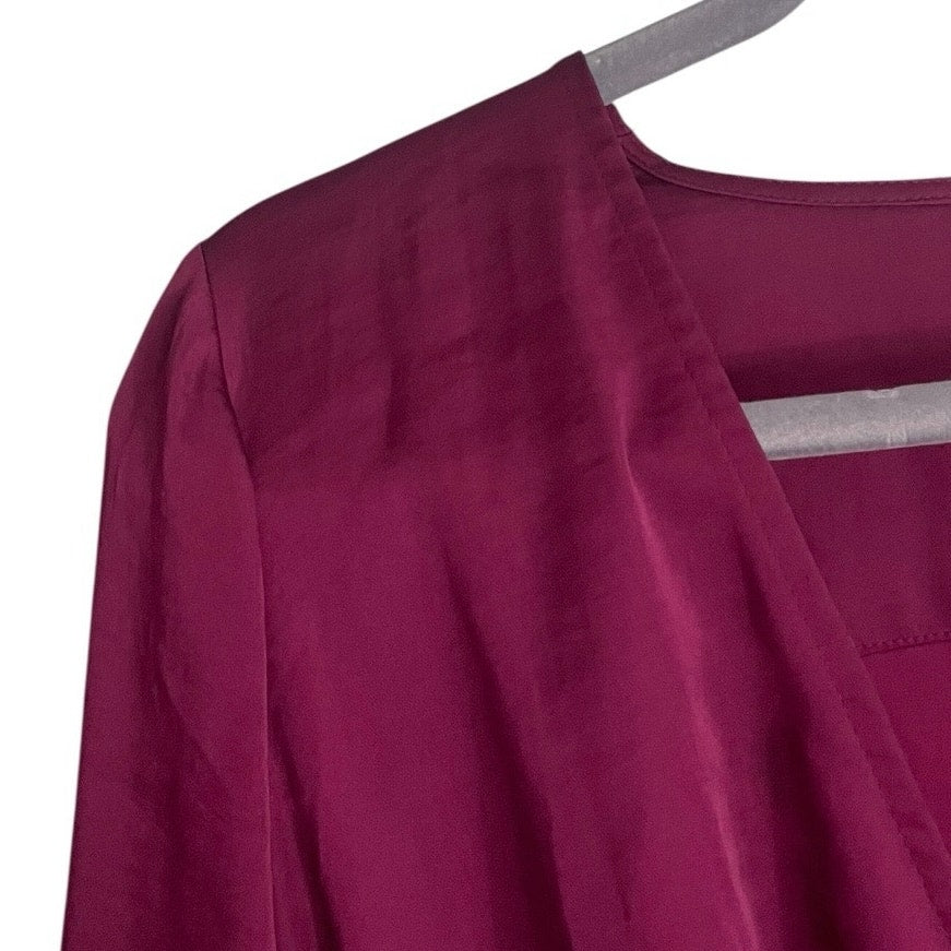 Moulinette Soeurs by Anthropologie Silky Maroon Wrap Long Sleeve V-Neck Blouse
