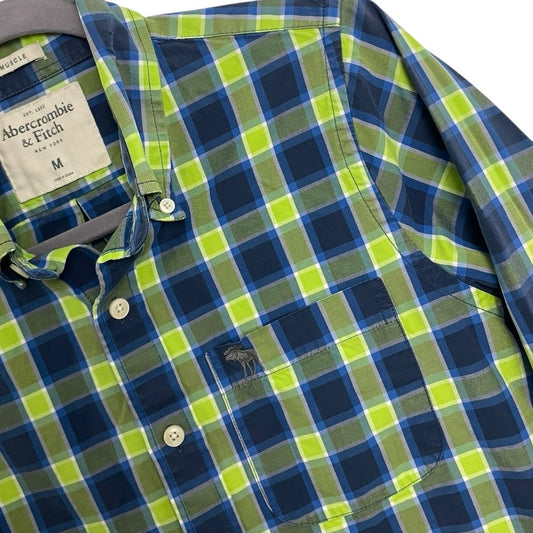 Abercrombie & Fitch Mens Blue & Green Plaid Button Down Muscle Shirt