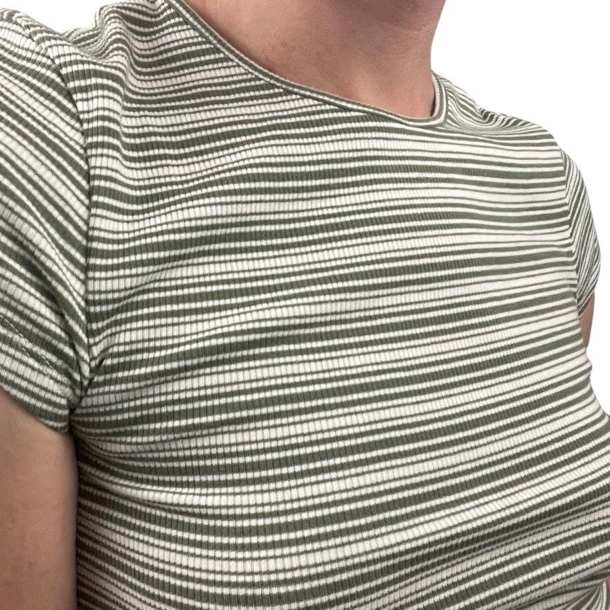 NWT American Eagle Green & White Striped Ribbed Short Sleeve Top