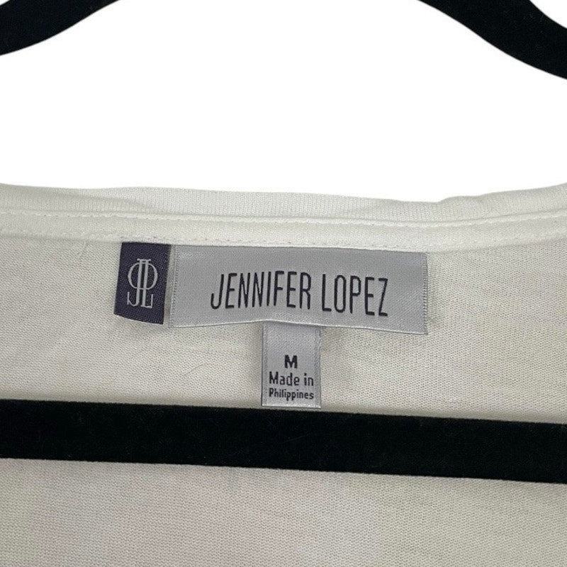 Jennifer Lopez Glittery Gold and White Striped Sheer Long Sleeve Top