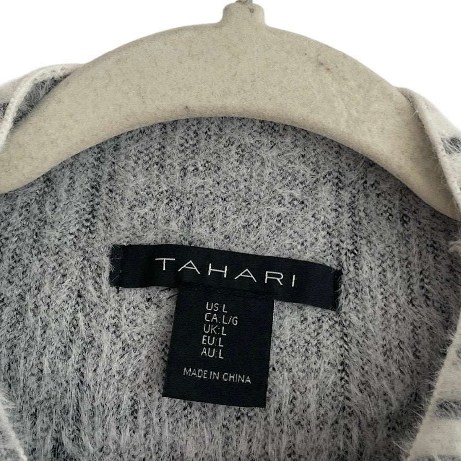 Tahari White & Black Plaid High Neck Fuzzy Knit Sweater