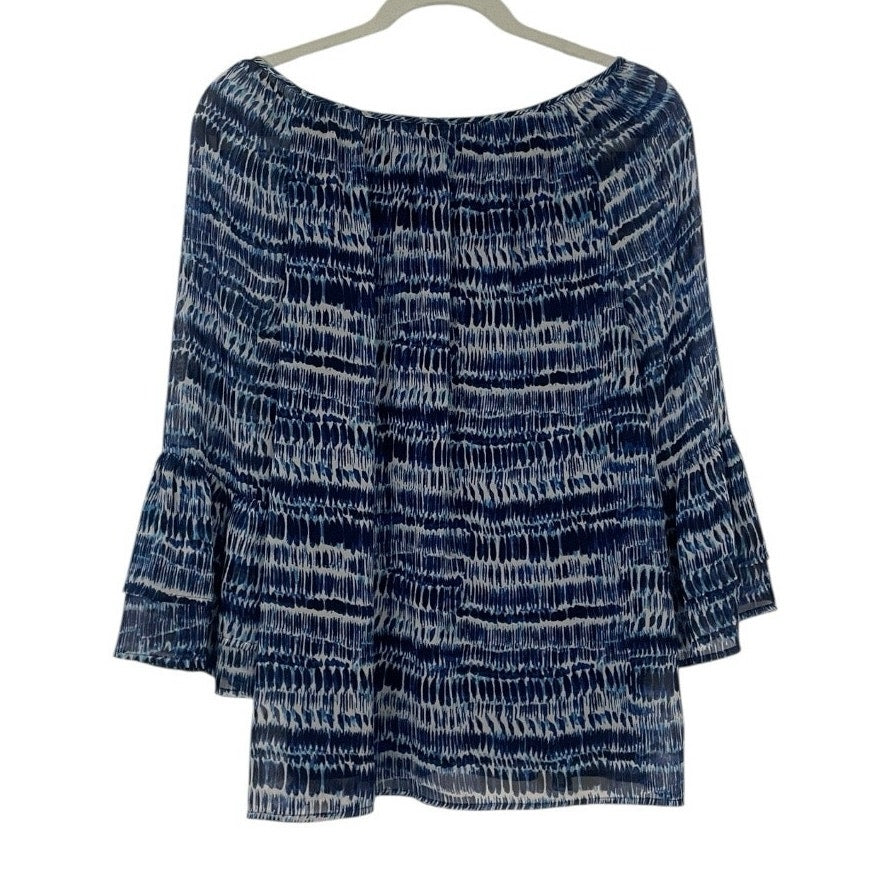 Apt. 9 Blue & White Sheer Long Bell Sleeve Blouse