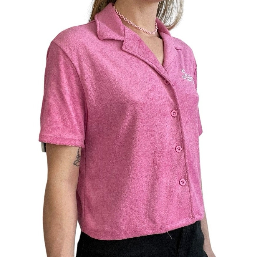 Barbie Mattel Pink Short Sleeve Button Down Collared Top