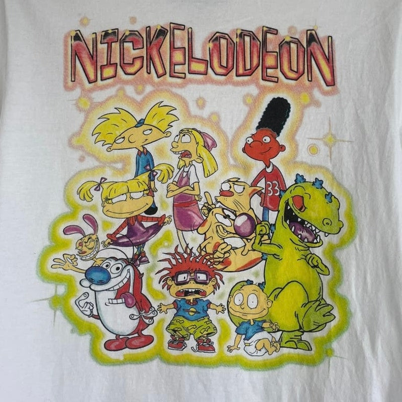 Nickelodeon Authentic White Iconic Characters Short Sleeve Graphic Tee