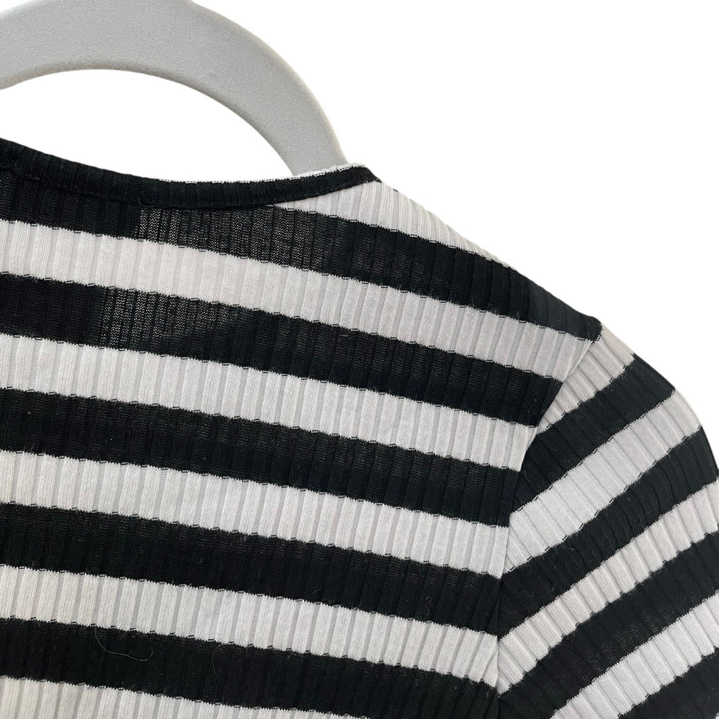 Love Culture Black & White Striped Ribbed Cropped Top
