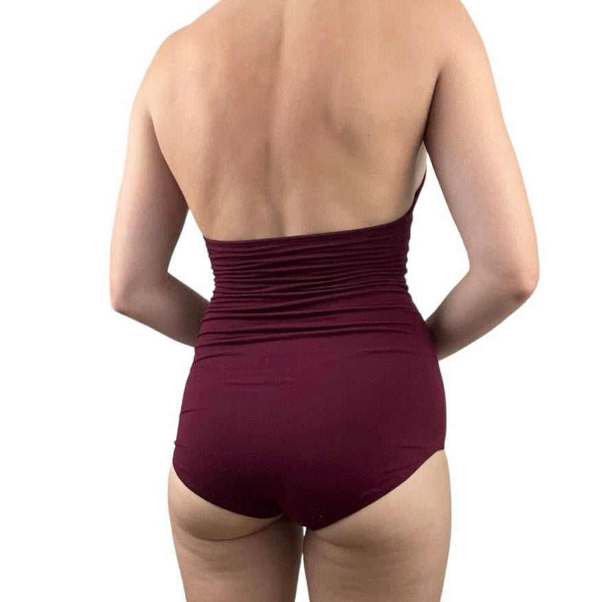 American Eagle Outfitters Essentials Soft Maroon Lace Trim Bodysuit