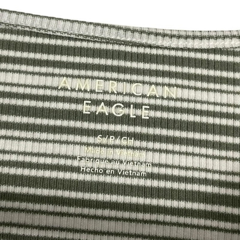 NWT American Eagle Green & White Striped Ribbed Short Sleeve Top