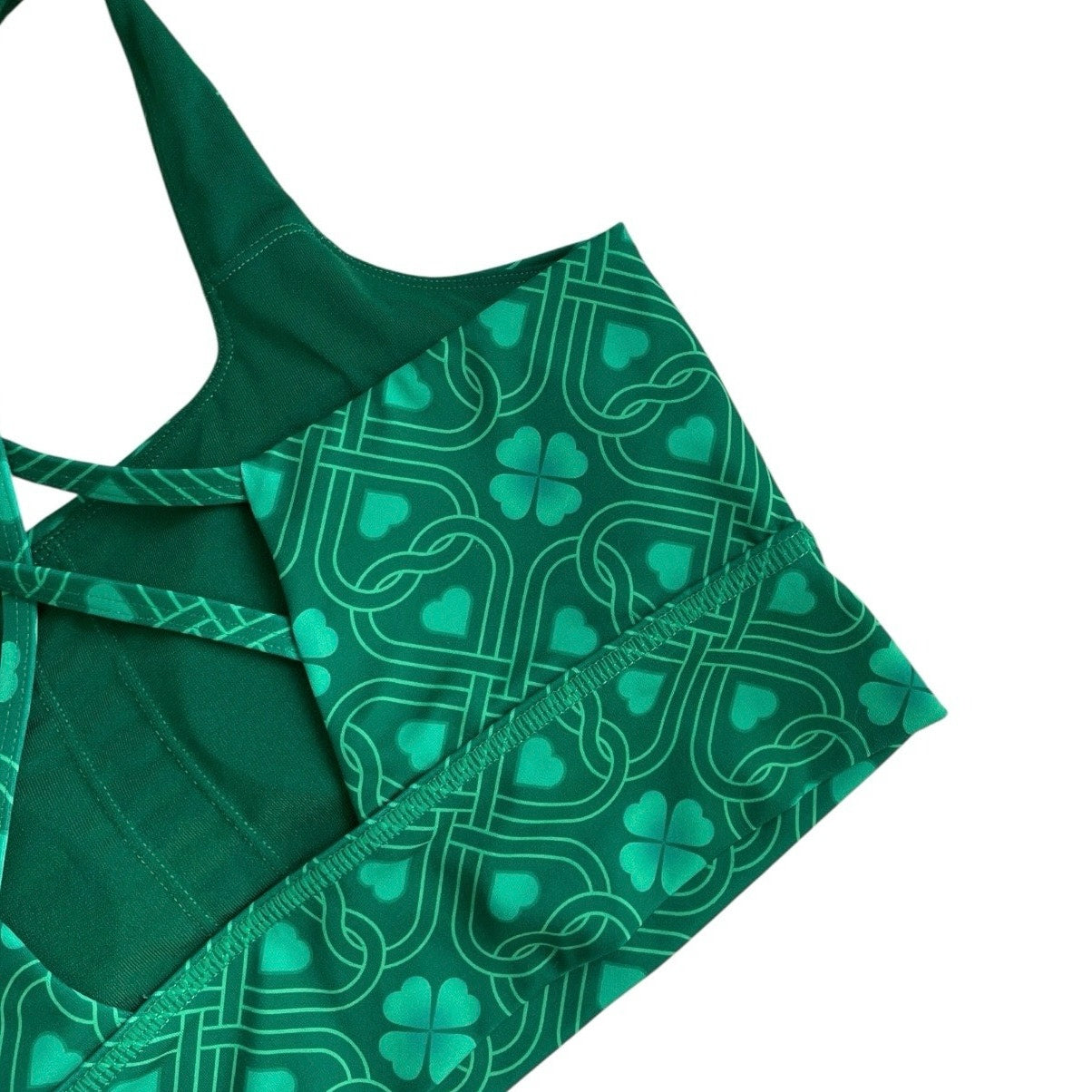 Green Lucky Four Leaf Clover Strappy Racerback Padded Sports Bra