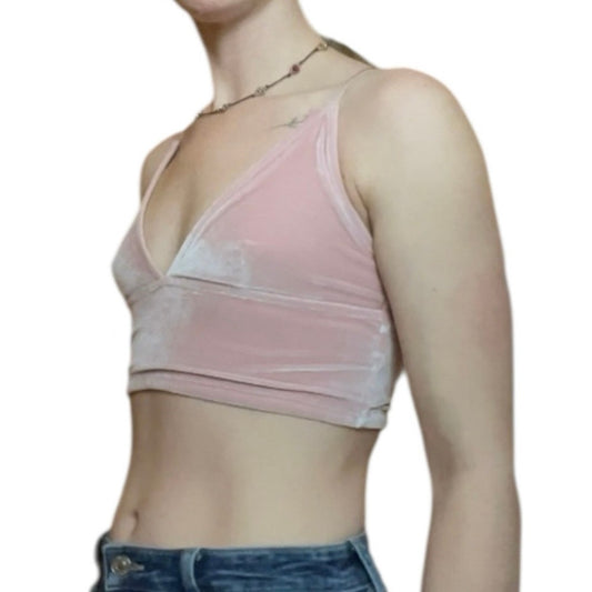 Divided by H&M Pink Crushed Velvet Cropped Plunge V-Neck Tank Top
