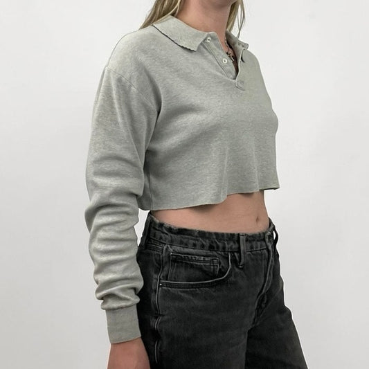 Ralph Lauren Grey Cropped Long Sleeve Top