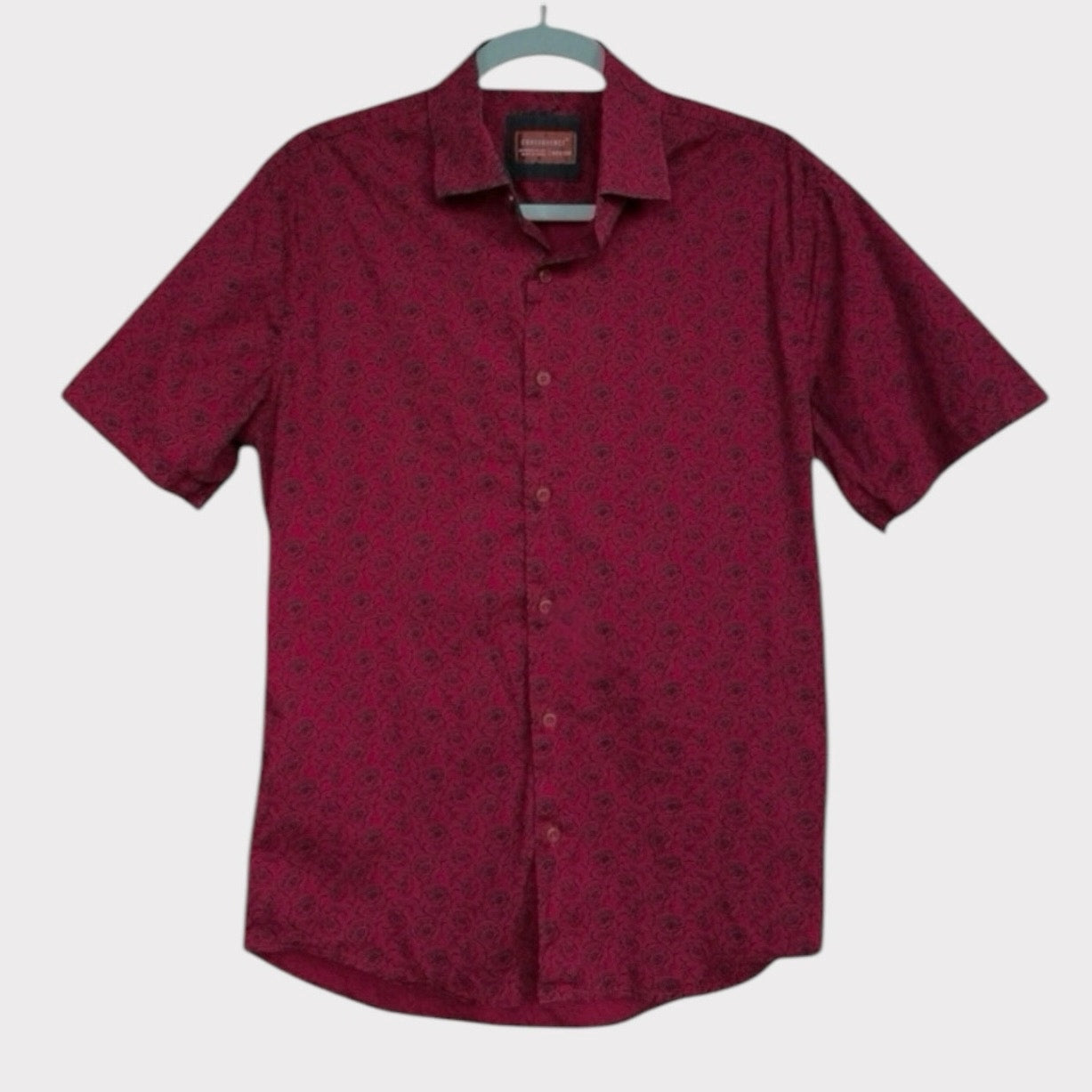 Consequence Mens Maroon Floral Short Sleeve Button Down Shirt