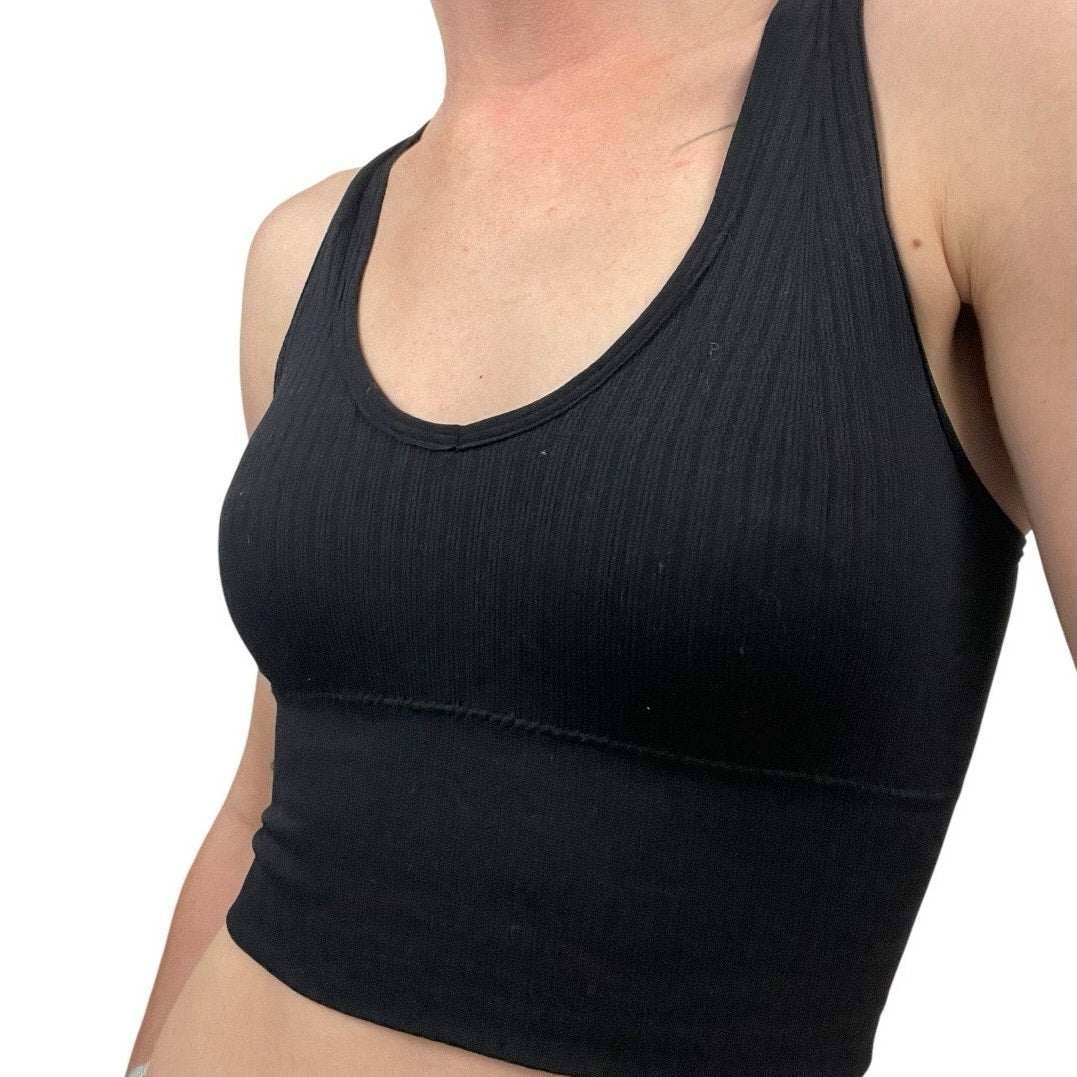 Black Ribbed Padded Cropped Tank Top