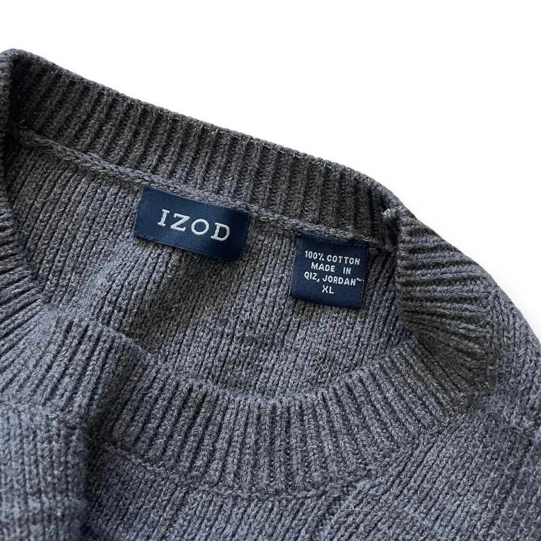 Izod Mens Grey Cotton Knit Crewneck Sweater