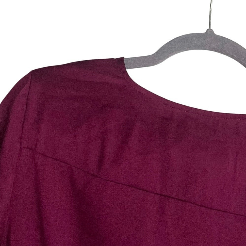 Moulinette Soeurs by Anthropologie Silky Maroon Wrap Long Sleeve V-Neck Blouse