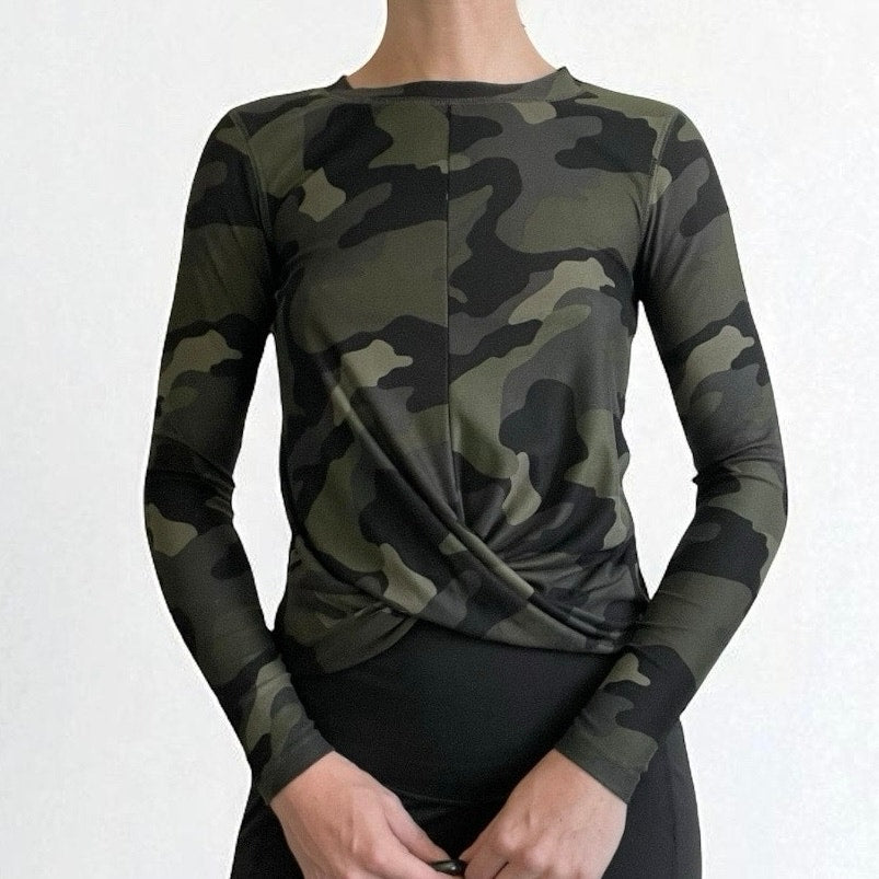 Old Navy Active Breathe On Green Camouflage Long Sleeve Faux Wrap Top