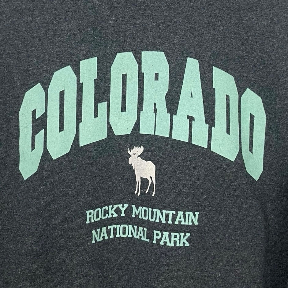 Jerzees NuBlend Grey & Blue Colorado RMNP Moose Graphic Sweatshirt