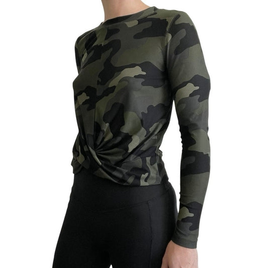 Old Navy Active Breathe On Green Camouflage Long Sleeve Faux Wrap Top