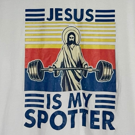 Jesus Is My Spotter Mens White Short Sleeve Graphic Tee