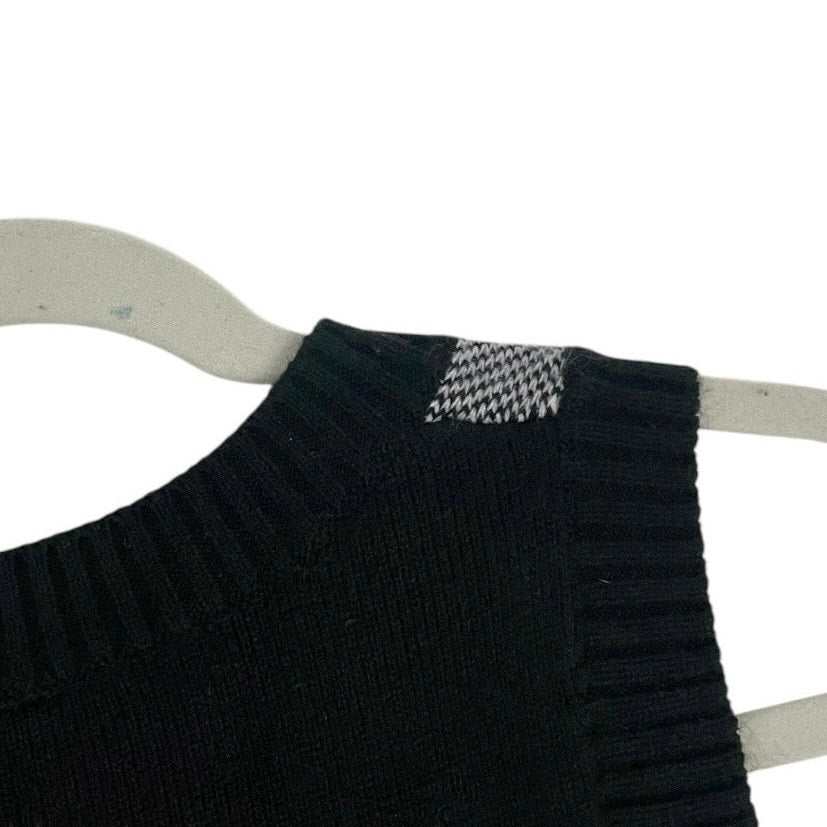 Black and Grey Argyle Knit Cropped Sleeveless Sweater